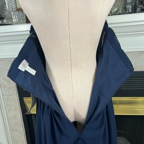 Bill Levkoff Bridal Party Prom Special Occasion Navy Midi Chiffon Fit And Flare - Picture 6 of 16